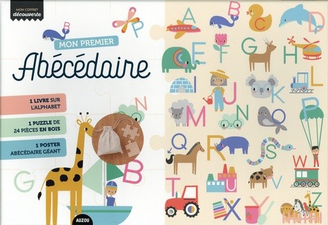  Mon premier Abécédaire - Avec 1 puzzle de 24 pièces en bois, 1 poster abécédaire géant, 1 petit sac 