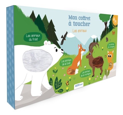  Mon coffret à toucher Les animaux - Coffret en 4 volumes : Les animaux du froid ; Les animaux de la forêt ; Les animaux de la montagne ; Les animaux de compagnie 