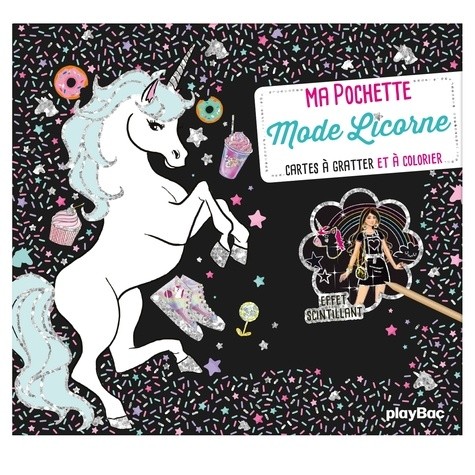  Mode Licorne - Avec 5 cartes à gratter scintillantes, 5 cartes à colorier, 1 pique en bois  