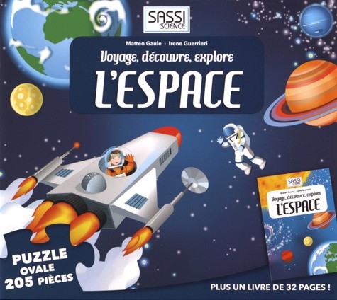  Voyage, découvre, explore l'espace - Puzzle ovale de 205 pièces avec un livre 
