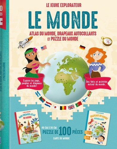  Le monde - Atlas du monde, drapeaux autocollants et puzzle du monde 