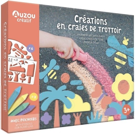  Créations en craies de trottoir - Avec 6 pochoirs à assembler, 8 craies et des modèles 